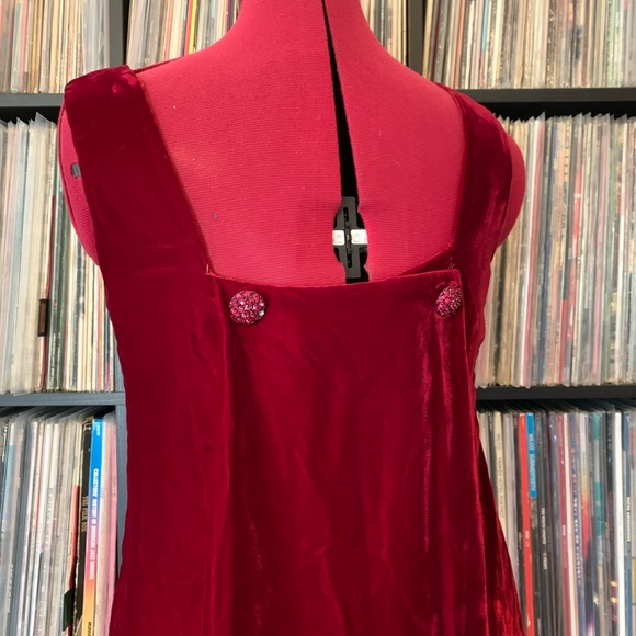 vintage red velvet dress w buttons XS ♥️ Valentine - Picture 3 of 8